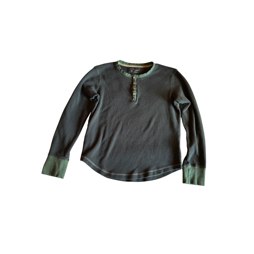 Pact Organic Cotton Waffle Knit Henley Shirt XL Green Long Sleeve Thermal